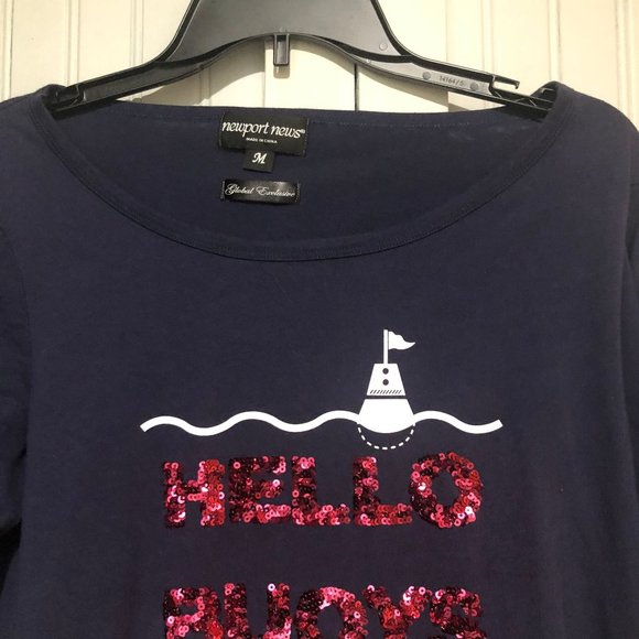 Womens Nautical Lighthouse Top Sequins Hello Buoys Newport News Open Shoulders - Picture 3 of 6